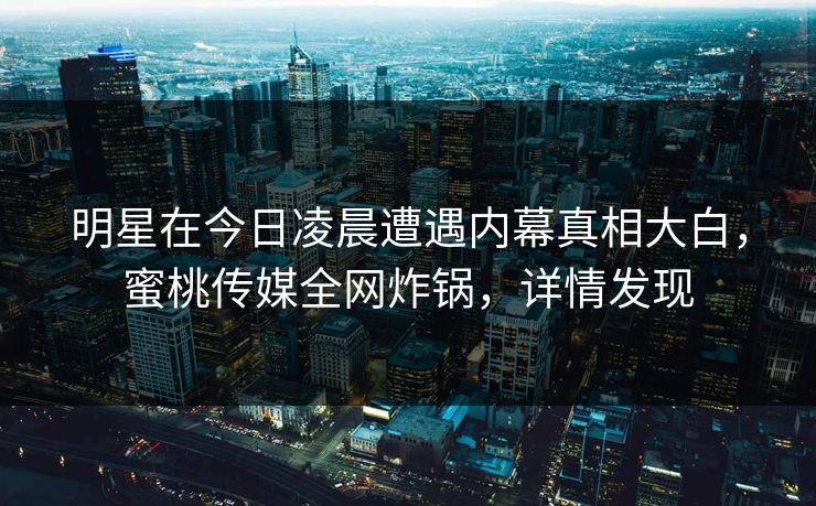 明星在今日凌晨遭遇内幕真相大白，蜜桃传媒全网炸锅，详情发现
